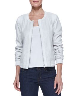 Womens Perforated Zip Front Leather Jacket   Bagatelle   White (X SMALL/2 4)