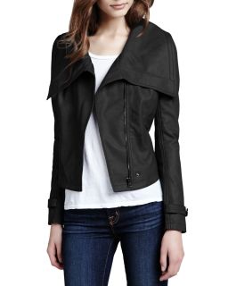 Womens Faux Leather Shawl Collar Jacket   Cusp by Neiman Marcus   Black (LARGE)