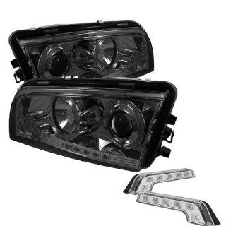 Carpart4u Dodge Charger ( Non HID ) Halo LED Smoke Projector Headlights and LED Day Time Running Light Package Automotive