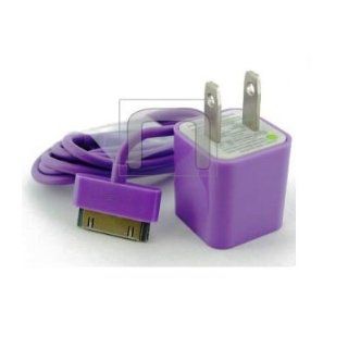 Purple Mini Premium Cell Phone Home Wall Travel Charger and Data Sync Cable For Apple iPod 20GB, 40GB: Cell Phones & Accessories