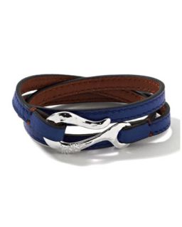 Mens Pelle Sterling Hook Leather 3 Wrap Bracelet in Blue, Size 3   Ippolita  