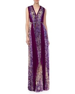 Womens Floral Print Plisse Silk Gown   J. Mendel   Wisteria (10)