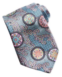 Mens Quindici Patchwork Circle Silk Tie, Green   Ermenegildo Zegna   Green