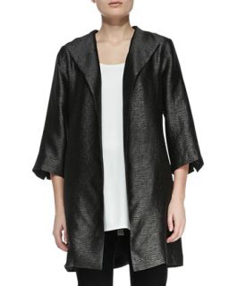 Womens High Collar Textured Jacket, Petite   Eileen Fisher   Charcoal (PL