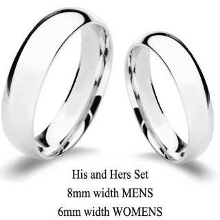 Authentic 925 Sterling Silver His and Hers Wedding Band Set with Free Engraving: Jewelry