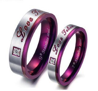 Stainless Steel Cz Gem "Love Token" Engraved Couple Rings Set for Wedding, Engagement, Promise R025 (His Size 7,8,9,10; Hers Size 5,6,7,8). Please Email Sizes Via : Jewelry