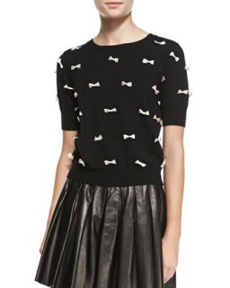 Womens Knit Short Sleeve Bow Sweater   Alice + Olivia   Black (MEDIUM)