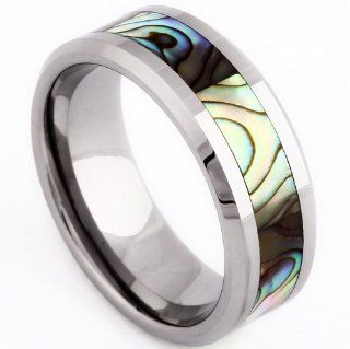 8mm Tungsten Carbide Rings Abalone Shell Inlay Anniversary Wedding Bands Comfort Fit (10.5): Jimmy: Jewelry