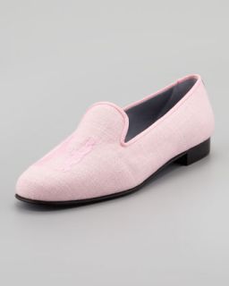 Audrey Linen Smoking Loafer, Pink   Hadleighs   Pink (35.0B/5.0B)