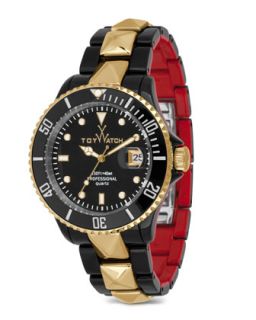 ToyMrHyde Studded Two Tone Plasteramic Watch, Black/Red   Toy Watch   Black/Gold