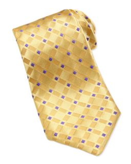 Mens Square Pattern Silk Tie, Yellow/Purple   Charvet   Yellow/Purple