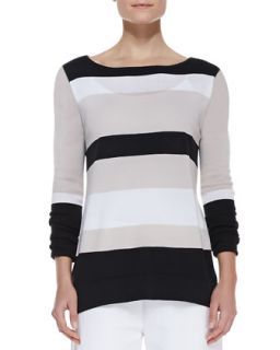 Womens Bold Striped Knit Easy Tunic, Petite   Joan Vass   New linen combo (2P