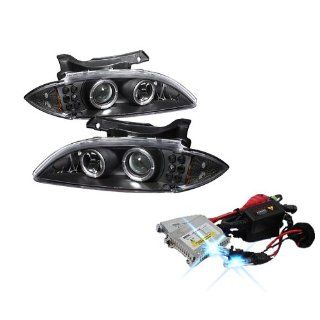 High Performance Xenon HID Chevy Cavalier Halo LED ( Replaceable LEDs ) Projector Headlights with Premium Ballast   Black with 10000K Deep Blue HID Automotive