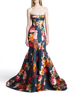 Womens Floral Gazar Strapless Gown   J. Mendel   Floral (4)