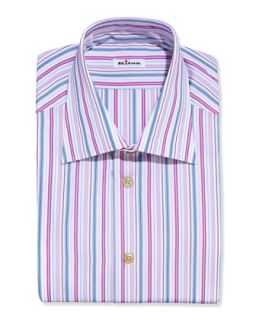 Mens Multi Stripe Dress Shirt, Pink/Blue   Kiton   Pink (15 1/2)