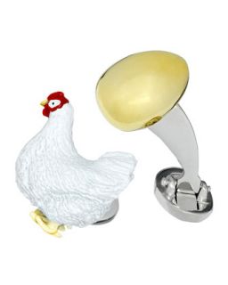 Mens Chicken and Egg Cuff Links   Jan Leslie   White/Yellow