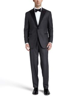 Mens Single Breasted Flannel Tuxedo, Charcoal   Isaia   Grey (39/40R)