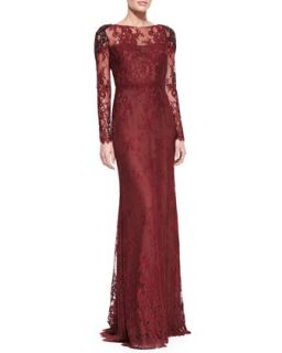 Womens Long Sleeve Lace Overlay Beaded Shoulder Gown   Notte by Marchesa  