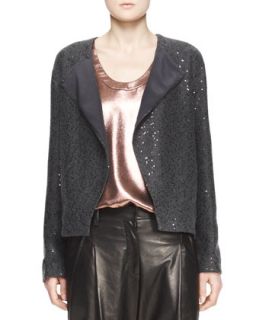 Womens Sequin Knit Cashmere Cardigan with Folded Lapel   Brunello Cucinelli  