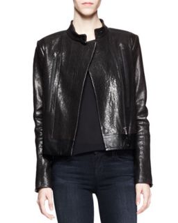 Womens Robyn Crackled Leather Jacket   J Brand Ready to Wear   Black (LARGE)