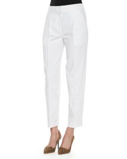 Womens Pleated Poplin Cropped Easy Pants   Rebecca Taylor   White (10)