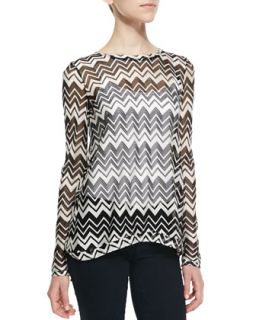 Womens Zigzag Knit Crossover Back Top, Black/White   Generation Love   Blk/Wht