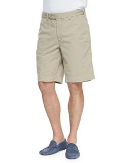 Mens Cotton Linen Blend Shorts, Tan   Brown (32)