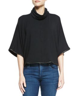 Womens Cowl Turtleneck Top With Leather Piping   Alice + Olivia   Black (SMALL)