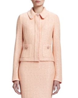 Womens Tweed Knit Jacket with Pockets, Peach   St. John Collection   Peach