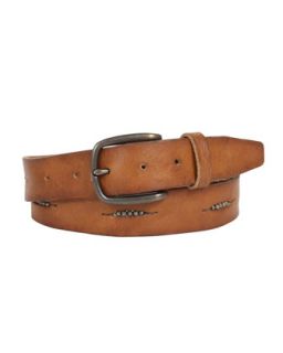Mens Ansel Bead Detailed Leather Belt, Tan   Will Leather Goods   Tan (38)
