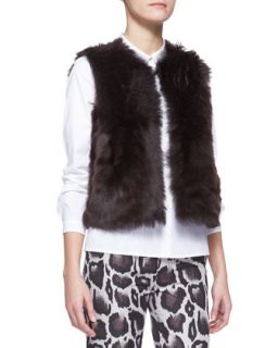 Womens Reversible Shearling Fur/Leather Vest, Brown   Paule Ka   Maroon (1244)