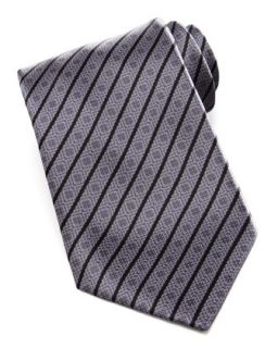 Mens Square Medallion Stripe Silk Tie, Gray   Stefano Ricci   Gray