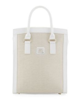 Woven Center Shopper Tote Bag, White   GF Ferre