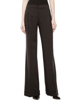 Womens Morning Striped Wool Wide Leg Pants   Michael Kors   Black/Ivory (2)