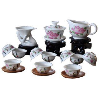 Riches and Honor Peony Porcelain Kungfu Tea Set Top Grade Teaset: Kitchen & Dining