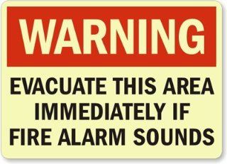 Warning: Evacuate This Area Immediately If, GlowSmartTM Glow in the Dark Adhesive Sign, 14" x 10": Office Products