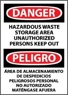 NMC ESD442RB Bilingual OSHA Sign, Legend "DANGER   HAZARDOUS WASTE STORAGE AREA UNAUTHORIZED PERSONS KEEP OUT", 10" Length x 14" Height, Rigid Plastic, Black/Red on White: Industrial Warning Signs: Industrial & Scientific