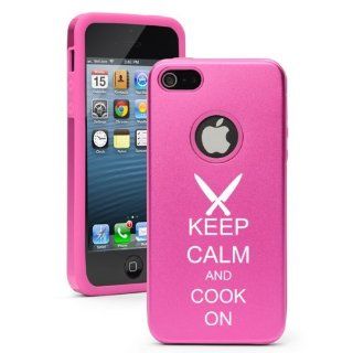 Apple iPhone 5 5S Hot Pink 5D1066 Aluminum & Silicone Case Cover Keep Calm and Cook On Chef Knives: Cell Phones & Accessories