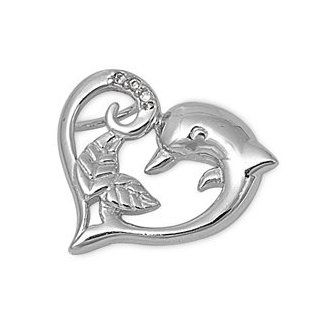 Dolphin Heart Pendant Cubic Zirconia Sterling Silver 925: Jewelry