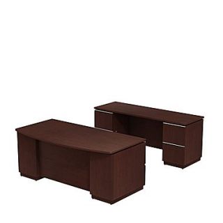 Bush Milano2 72W Double Pedestal Bow Front Desk with Credenza, Harvest Cherry