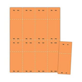 Blanks/USA 2 1/8 x 5 1/2 Numbered 01 1000 Digital Cover Raffle Ticket, Orange, 1000/Pack