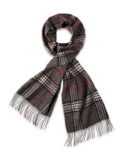 VB Scarf, classic   virgin wool & cashmere   anthracite checked   fringed: Clothing