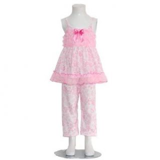 Laura Dare Girls 4 Cute Pink White Floral Ruffle Bow Pajamas: Pajama Sets: Clothing