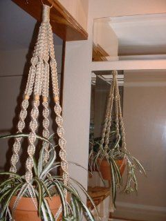 Macrame Plant Hanger PEARL 4 TAN BEADS : Plant Hooks : Patio, Lawn & Garden
