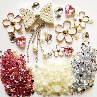 DIY 3D Bling Cell Phone Case Deco Kit : Rhinestone Bow and Daisies Cabochons