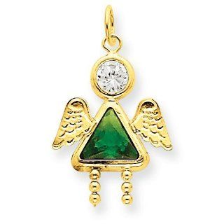 14k Gold May Girl Angel Birthstone Charm: Jewelry
