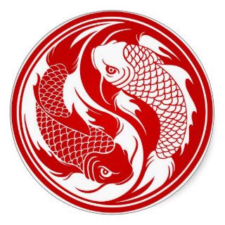 Red and White Yin Yang Koi Fish Round Sticker