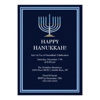 Blue Menorah Hanukkah Celebration Invitation
