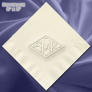 100 Personalized Beverage Napkins / Diamond Monogram Design / Embossed / Hostess Quality / 3 Ply Thickness / 5 in. x 5 in. / Assorted Colors: Cocktail Napkins: Kitchen & Dining