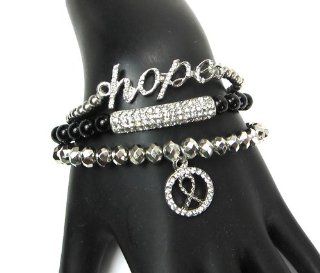 Women Fashion Silver Black Hope Arm Party Candy Beaded with Crystals Bar Stretch Bracelet Jewelry